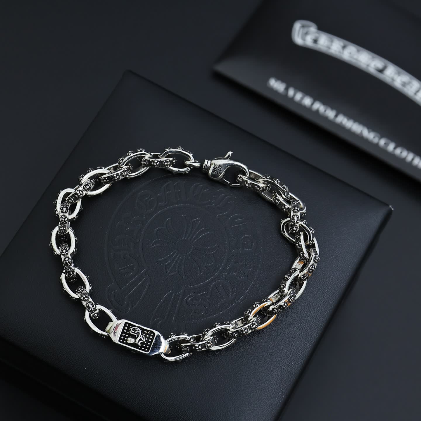 Chrome Hearts Silver Bracelet with Black Stones